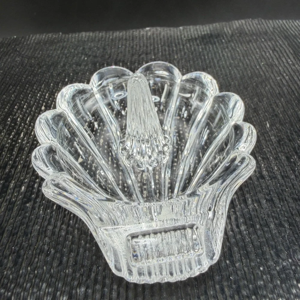 VTG Clear Glass Seashell Ring Holder Scalloped Shell Trinket Dish Vanity Tray‎